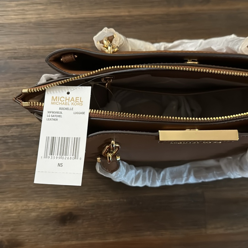 Michael Kors Rochelle Cognac Brown Large Saffiano Leather Bag NWT - Picture 6 of 16